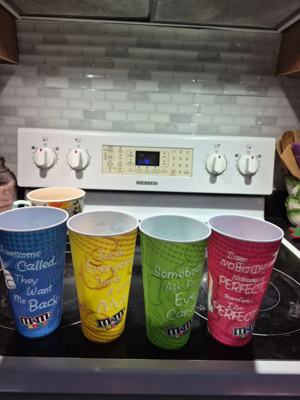 M&M'S Reusable Character Cups in Blue, Yellow, Green, Pink